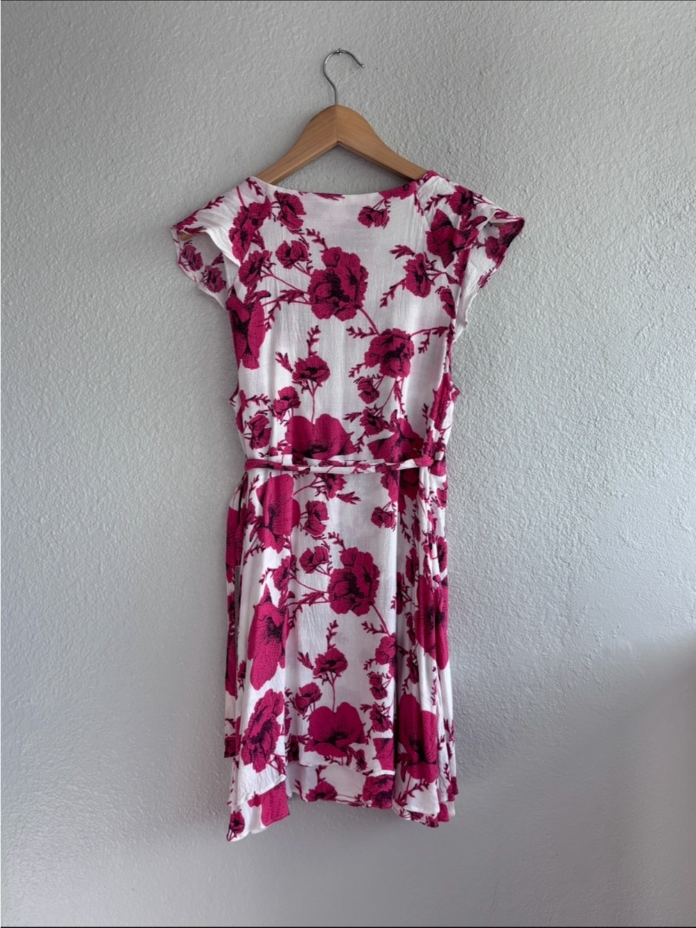 Free People French Quarter Wrap Dress Pink Floral Ruffle Boho Mini Cottagecore L - Picture 8 of 10